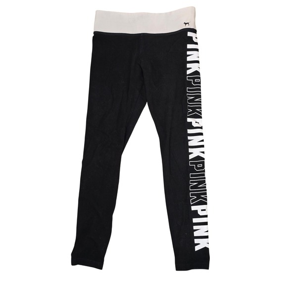 PINK Victoria's Secret Pants - Pink Victoria's Secret Yoga Leggings Black White Logo Medium Y2k VS PInk